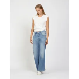Gang Weite Jeans "94CARA", Damen, Gr. 30, N-Gr, light midblau, Denim/Jeans, Obermaterial: 76% Baumwolle, 15% Polyester, 8% Viskose, 1% Elasthan, weit lang, Jeans, Light Denim mit Doppelbund