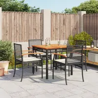 vidaXL 5-tlg. Garten-Essgruppe mit Kissen Schwarz Poly Rattan