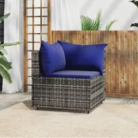 VidaXL Garten-Ecksofa mit Kissen Grau Poly Rattan