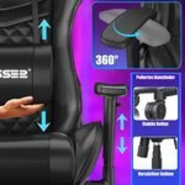 Kesser KESSER® Gaming Stuhl Ergonomisch Bürostuhl mit Kopfstütze & Lendenkissen Racing Gamer Stuhl 150kg belastbar Armlehne 360° Drehbarer Schreibtischstuhl Gaming Chair + Gummi-Rollen