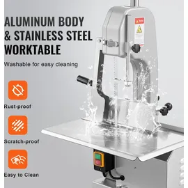 Vevor Kommerzielle elektrische Fleischbandsäge Knochenschneidemaschine, 650 W Tisch-Knochensäge, 315 x 460 mm Werkbank, Gefrierfleischschneider für Schweinefleisch Rindfleisch Silber