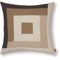 ferm Living - Border Patchwork Kissen, 50 x 50 cm, coffee / dark sand
