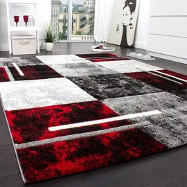 Paco Home Designer Teppich Modern mit Konturenschnitt Karo Muster Grau Schwarz rot Grösse:160x230 cm