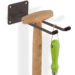 Relaxdays Gerätehalter Wand, Länge 24 cm, Doppelhaken, Wandhaken Garage, Werkstatt & Keller, Besenhalter Stahl, braun
