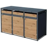 ML-Design Mülltonnenbox 3er 3 Tonnen 240L 200x80x116,3cm Anthrazit-Eichenoptik, Stahl, wetterfest/abschließbar - Schutzhüllen