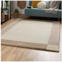 Steffensmeier Nepal Teppich Pali | Wolle, Beige, Größe: 160x230 cm Kurzflor Teppich für Wohnzimmer, Ethno Look