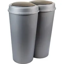 2friends 1er Set Mülleimer 50 Liter Abfalleimer mit schwarzem Schiebedeckel Kunststoff grau/schwarz - Grau/Schwarz