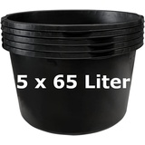 BURI Mörtelkübel 5 x Mörtelkübel rund 65 Liter schwarz, (5-tlg) schwarz