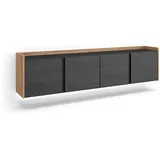 SKRAUT HOME Lowboard 207x50x35 cm Schwarz/Eiche Holzwerkstoff