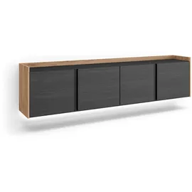 SKRAUT HOME Lowboard 207x50x35 cm Schwarz/Eiche Holzwerkstoff