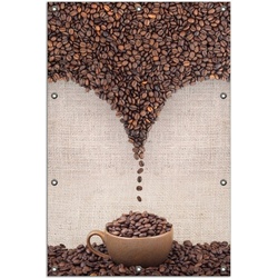 Wallario Sichtschutzzaunmatten Tasse mit Kaffeebohnen – Kaffeedesign rot 80 cm x 120 cm