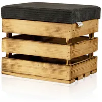 Lycce Hocker mit Stauraum, Holzkiste geflammt, Deckel Cord d.grau 35L