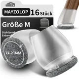 MAYZOLOP 16 Stück Stuhlbeinkappen Transparent, Ø22-27mm Stuhlbeinkappen Schräge Stuhlbeine mit Grau Filz, Hartholzboden Stuhlbeinschoner Rund, Kein Lärm Kein Kratzer