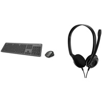 Hama Funk-Tastatur Maus Set (QWERTZ Tastenlayout, kabellose ergonomische Maus, 2,4GHz, USB-Empfänger) Windows Keyboard Funkmaus-Tastatur-Set, schwarz anthrazit & EPOS PC 8 USB-On-Ear-Stereo Headset PC