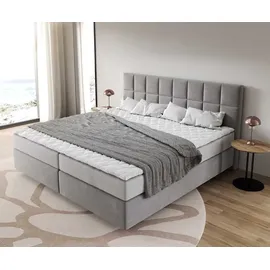 DeLife Boxspringbett Dream-Fine Mikrofaser Grau 200x200 cm mit Taschenfederkernmatratze und Topper Visco