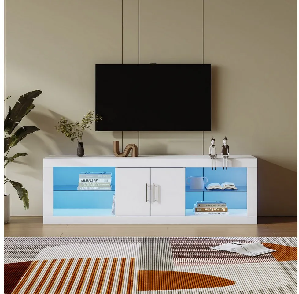 REDOM TV-Schrank Lowboard Fernsehtisch (16-Farben-LED,Bluetooth-Steuerung,geräuschlose Scharniere) mit LED-Beleuchtung, TV-Ständer für 60"-Fernseher, 140*50*35cm