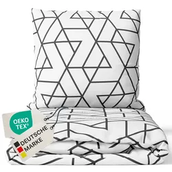NYVI Bettwäsche Set DreamScience Mikrofaser Design - Atmungsaktiv & Weich - Mit Reißverschluss Größe:155x220 + 80x80 cm;Farbe:Geo
