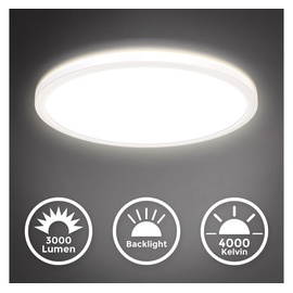 B.K.Licht - LED Deckenlampe mit indirektem Licht, ultraflach, in Stufen dimmbar, LED Panel, LED Deckenleuchte, LED Lampe, Wohnzimmerlampe, Schlafzimmerlampe, Küchenlampe, 42x2,9 cm, Weiß