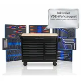 Trutzholm Werkstattwagen Star XL bestückt 103x112 cm Stahl Hartholzarbeitsplatte 12 Schubladen