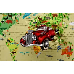 Fototapete PAPERMOON "3D ABSTRAKT DESIGN-VINTAGE OLDTIMER WANDDEKO XXL", bunt, B:3,50m L:2,60m, Vlies, Tapeten