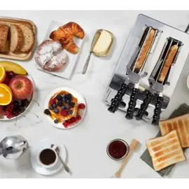 Milantoast 2-er Toaster mit Zangen mit Brötchenaufsatz / Gebürstetes Metall