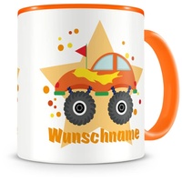 Samunshi® Kindertasse mit Namen Tasse Monstertruck Auto Personalisierte Tasse mit Namen Kinder Kinderbecher mit Namen Kindergarten orange 300ml