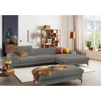 Ecksofa W.SCHILLIG "piedroo, Designsofa mit tollem Sitzkomfort, bequem und elegant, L-Form", grau (grau r66), B:343cm H:70cm T:193cm, Chenille-Flachgewebe R66 (85% Polyester, 15% Nylon), Sofas, Kopfteilverstellung, wahlweise mit Sitztiefenverstellung, Breite 343cm