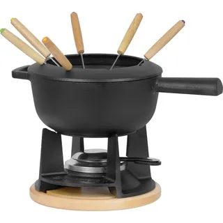 Mahlzeit Gusseisen Fondue Set für 6 Personen, 2 L, preseasoned, mit Brenner und Gabeln -