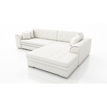 Fun Möbel Couchgarnitur SARRA Weiss mit Schlaffunktion Ottomane Rechts