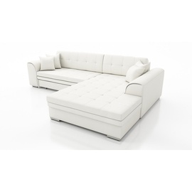 Fun Möbel Couchgarnitur SARRA Weiss mit Schlaffunktion Ottomane Rechts