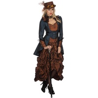 shoperama Steampunk Kleid Braun/Blau Damen-Kostüm Burning Man viktorianisch Industrial Retro-Futurismus hochwertig, Größe:46
