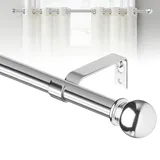 Gardinenstange Silber 71-155 cm, Edelstahl Set Mit Halterungen, 16mm Wandmontage Polierter Chrom 1.5m Lang, Outdoor Wetterfest