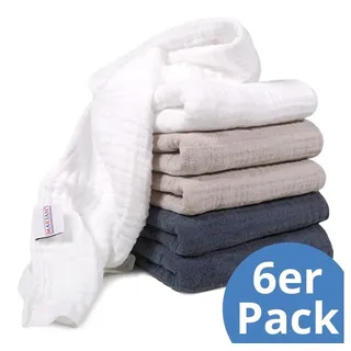 Makian Mullwindeln 6er Pack, 80x80 cm, Oeko-TEX® Standard 100 geprüft, 6 Spucktücher in Premium Qualität - doppelt gewebte Stoffwindeln/Mulltücher - Graphit/Greige/Weiß
