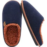 KuaiLu Herren Filz Hausschuhe Warme Flauschig Plüsch Schlafzimmer Pantoffeln Männer Rückstellschaum Leicht Slippers Rutschfeste Sohlen im Herbst und Winter für Drinnen und Draussen Blau Braun 48 - 48 EU
