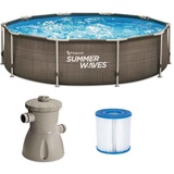 Summer Waves Frame Pool Schwimmbecken Planschbecken Rattan 366cm Filter Pumpe