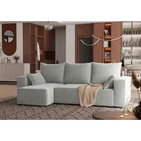 4ALLHOME Ecksofa Cordi mit Schlaffunktion, Couch, Sofa mit Bettkasten, Cord, Eckcouch, L-Form Poso 55 Grau - Grau