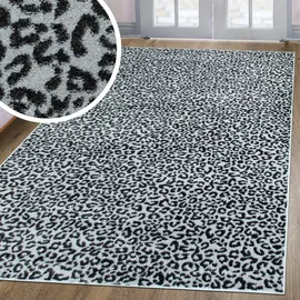 OTTO home Teppich OTTO HOME "Fynna, Leoparden-Muster, Animalprint", schwarz-weiß (grau), B:200cm H:9mm L:300cm, Kunstfaser, Teppiche, Teppich, besonders weicher Flor, Wohnzimmer, Schlafzimmer, Esszimmer, Leo