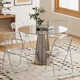 Set Mit 4 Platzsparenden Klappstühlen Für Messen Und Veranstaltungen, Stahl Und Acryl, Transparent