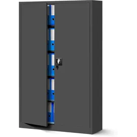 Jan Nowak Büroschrank C001II Aktenschrank XXL Metallschrank Flügeltüren Stahlblech Pulverbeschichtung 185 cm x 115 cm x 40 cm (anthrazit/anthrazit)