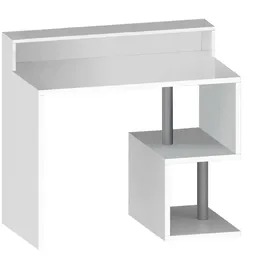 Dmora Schreibtisch Dcalafior, Linearer Schreibtisch mit Ablagefächern und LED-Leuchten, Mehrzweck-Büroschreibtisch mit Platte, 100x50h93 cm, Weiß