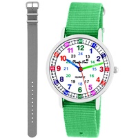 Kinder Armbanduhr Mädchen Jungen Lernuhr Kinderuhr uni 2 Armband grün + grau