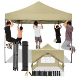 COBIZI Faltpavillon 3x3 Wasserdicht Stabil Winterfest mit Seitenwand,Pop Up Pavillon Partyzelt,Sonnenschutz Gartenpavillon,Pavillon Faltbar mit Tasche mit Rollen(3 mal 3m Khaki)