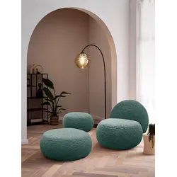 Polsterhocker INOSIGN "Mithras I Lieferzeit nur 2 Wochen, passend zum Sessel Mithras II", blau (türkis), B:65cm H:35cm T:65cm, 100% Polyester, Hocker, Bouclé oder Fellimitat, Durchmesser 65 oder 85 cm