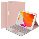 QYiiD Beleuchtete Tastatur Hülle für iPad Mini 7.9 Zoll 5 /iPad Mini 4/3/2/1, iPad Mini Hülle Abnehmbare Tastatur Hülle mit Tastatur, Deutscher QWERTZ Tastatur mit Touchpad Magnetisch Keyboard, Rosa