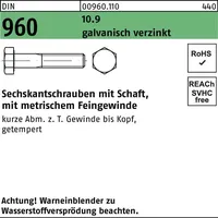 Industrial Quality Supplies DIN 960/ISO 8765 Sechskant-Schaftschraube Feingewinde M16x60
