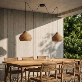 LUCANDE Außenleuchte Holz 100 x 30 x 24 cm 2-flg. beige, Rattan