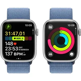 Apple Watch Series 9 GPS 45 mm Aluminiumgehäuse silber, Sport Loop winterblau One Size