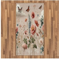 Teppich Flachgewebe Deko-Teppiche für das Wohn-,Schlaf-, und Essenszimmer, Abakuhaus, rechteckig, Blumiger Eukalyptus Frühlingsblühender Garten Blüten grün|rosa 80 cm x 150 cm