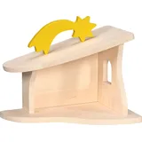 HOLZTIGER 80617 - Stall/Krippe, handgearbeit aus Ahornholz, inkl. Weihnachtsstern, wasserbasierte Farbe, fördert Fantasie & Kreativität, Made IN Europe, 40x25x29cm, OHNE Figuren