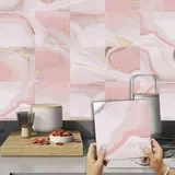 Fliesenaufkleber Roségold Marmor Klebefliesen Wasserfest Vinyl Küchenrückwand Selbstklebend Fliesenaufkleber Bad Deko Fliesenfolie 10 Stück/30x30cm